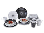 Melamin Geschirr BLACK-WHITE 16-tlg. für 4 Personen, Premium-Qualität