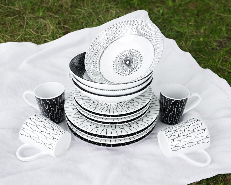 Camp4 Premium Melamin Geschirrset Black-White - Für 4 Personen