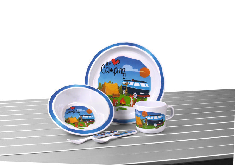 Melamin Kindergeschirr-Set 5-teilig, Motiv: "We love Camping"