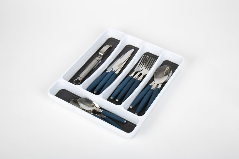 Besteckkasten Kunststoff, weiÃ/anthrazit 33x29x4cm-4 Fächer Antirutsch