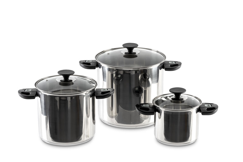 Edelstahl Topfset 6-tlg. mit abklappbaren Griffen und Glasdeckel