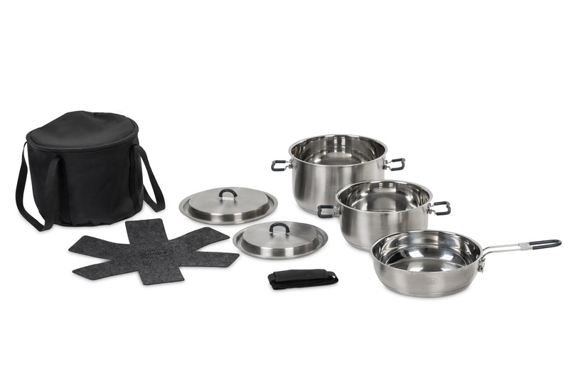 Edelstahl Topfset ASTI 5-tlg.mit Filzunterlage und Tasche