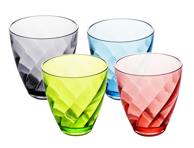 Saft-/Wassergläser BURANO, 4er-Set, blau/lime/grau/rot, SAN, 300ml