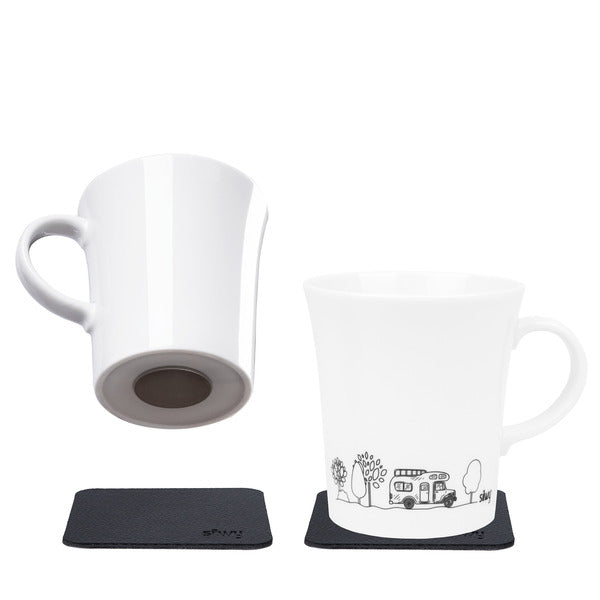 Magnet-Henkeltasse CAMPING Porzellan 270ml,m. Untersetzer, H10cm, Ã9cm
