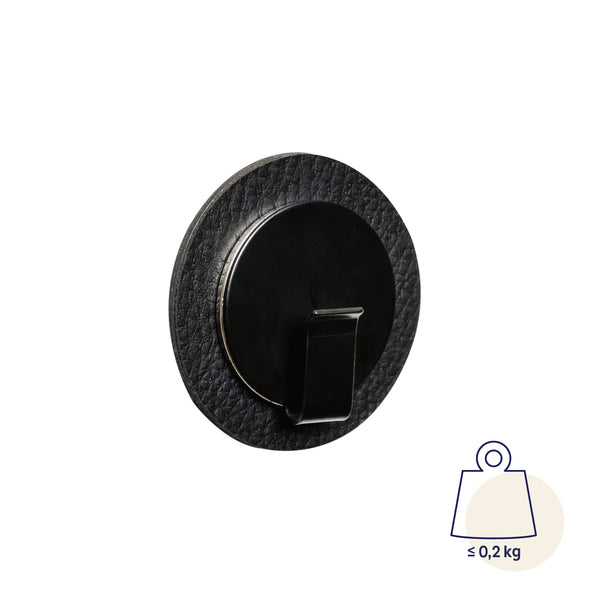 Magnet-Haken "CLEVER"+Metall-Nano-Gel-Pad BLACK,Ã6,5 cm, Lederlook
