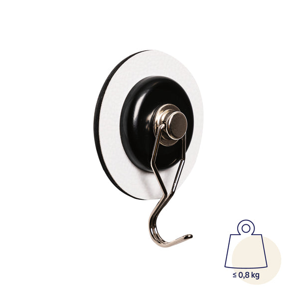 Silwy Magnet-Haken "THE ONE"+Metall-Nano-Gel-Pad weiß,Ø6,5 cm, Lederlook