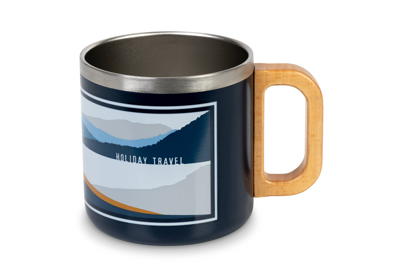 Edelstahl Tasse SPIRIT HOLIDAY TRAVEL mit Holz-Griff, 350ml