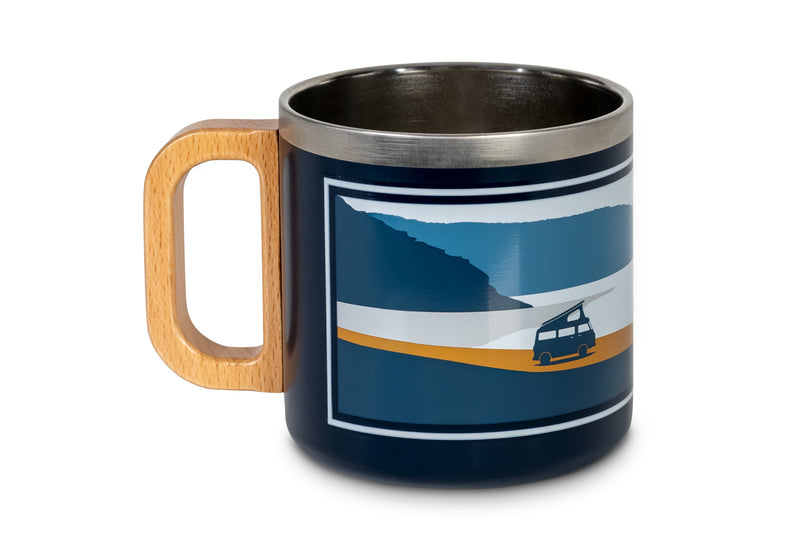 Edelstahl Tasse SPIRIT HOLIDAY TRAVEL mit Holz-Griff, 350ml