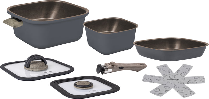 Topfset TORRALTA SQUARE 6-tlg,20x15cm,20x5cm,16x12cm+2 Deckel, Griff