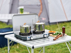 Gaskocher mit Piezozündung, 2-flammig, inkl.Schlauch,Regler,2 Grillplatten,Tasche. Edelsathl Kochfeld. Gaskartusche CV 470 Plus. Kompakter und vielseitiger Koch- &amp; Grillbegleiter