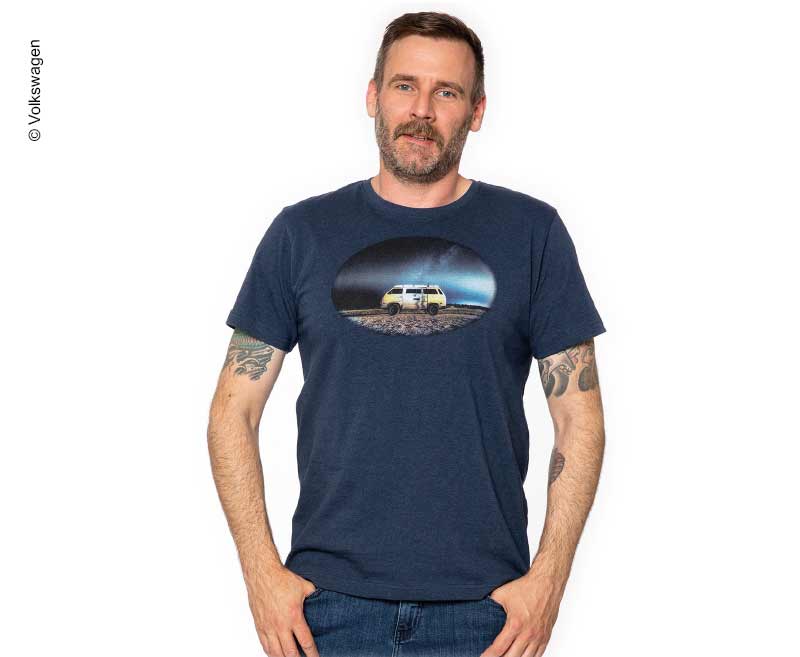 T-Shirt Herren VW, GrÃ¶Ãe L, blau-melage, 100% Baumwolle