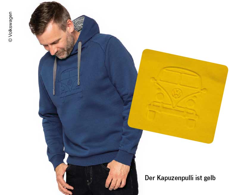 Kapuzenpullover VW Bulli, GrÃ¶Ãe S, gelb, 65% Baumwolle/35% Polyester