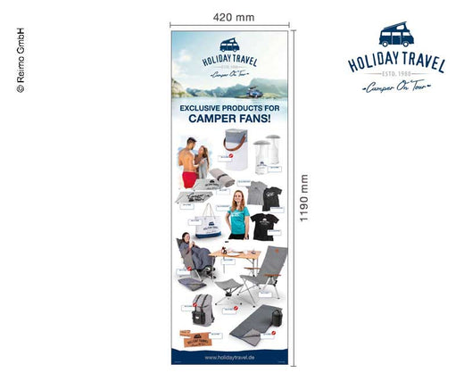 Holiday Travel Poster Motiv: Produkte Outdoor, Maße 420x1190 mm