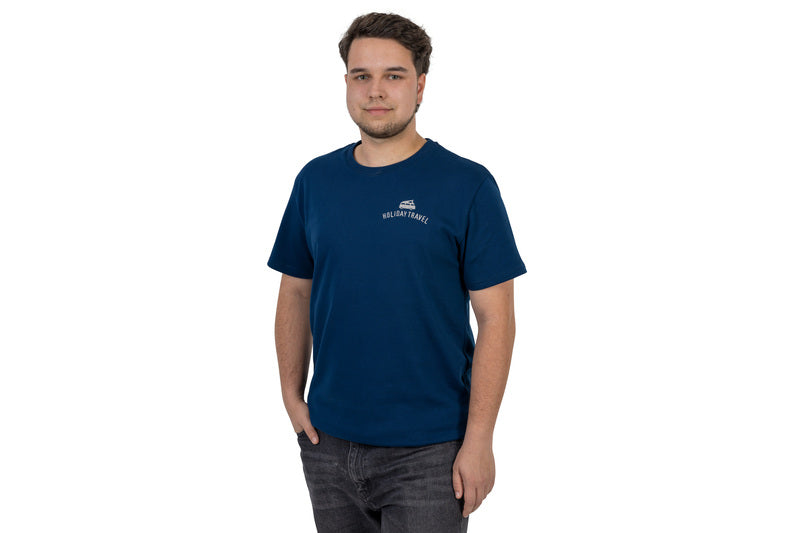 T-Shirt HOLIDAY TRAVEL, Unisex Größe L, dunkelblau, Organic Cotton