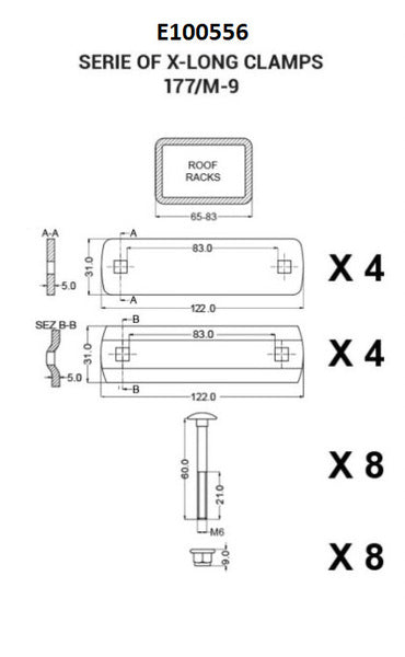 Befestigungssatz f. Dachgepäckträger/Dachzelt Ømax.83mm