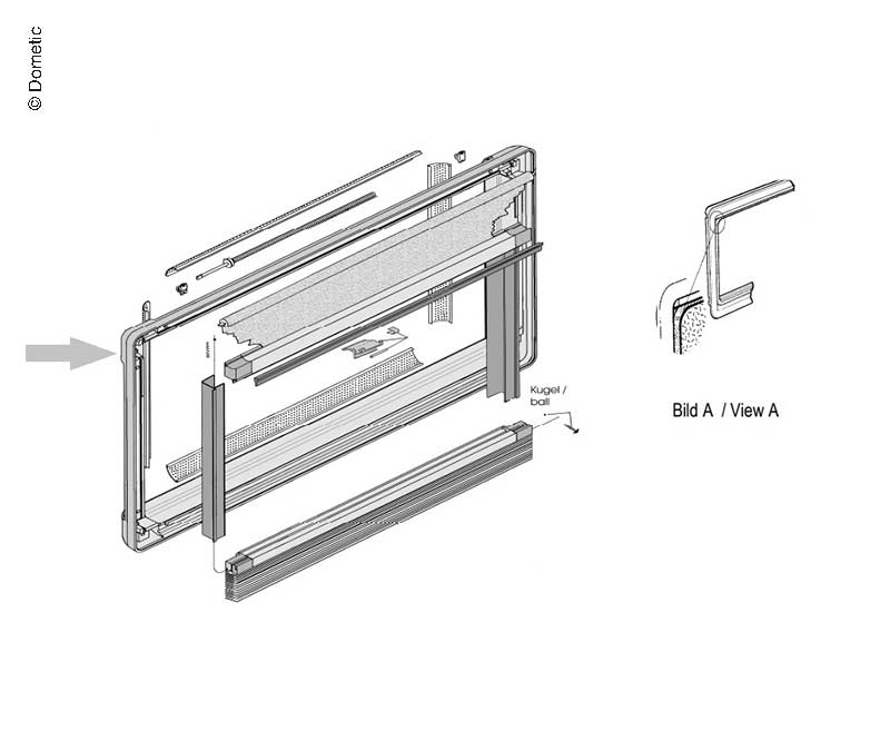 Innenrahmen S5 1200x600 creme kpl.m.Rollos Duette