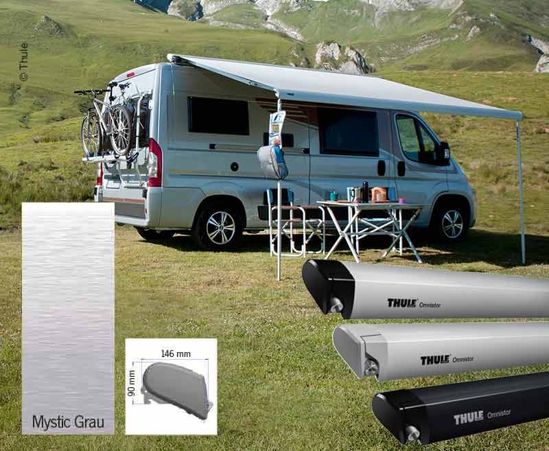 Markisen-Set Omnistor 6300 3,75m, Gehäuse eloxiert, Kappen: grau
