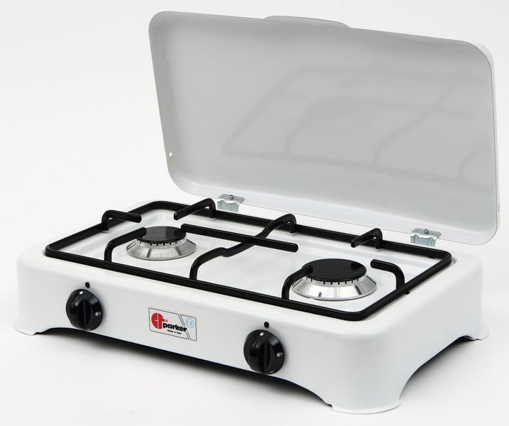 PARKE Parker Campingkocher 2flammig, 3,5kW, 50mbar,mit Zündsicherung, weiß