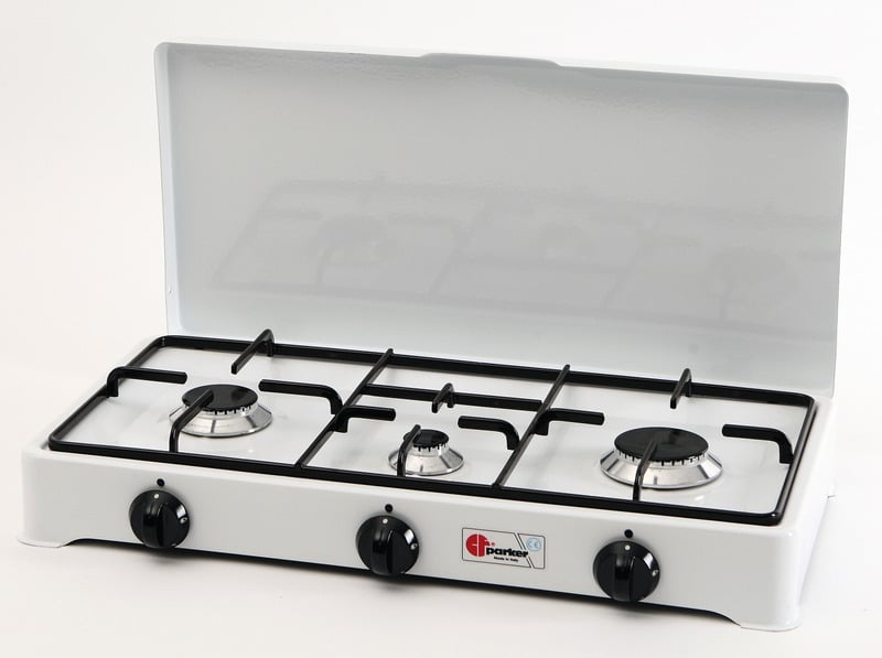 PARKE Parker Campingkocher 3flammig, 3,5kW, 50mbar,mit Zündsicherung, weiß